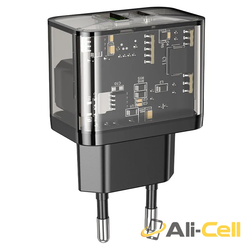 Wall charger “N34 Dazzling” PD20W + QC3.0 EU cable set (N34 Transparent Black, Single)