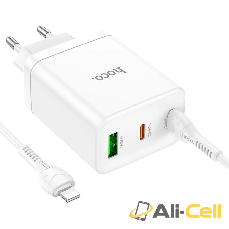 Wall charger “N33 Start” PD35W + QC3.0 EU cable set (N33 Set Tc Ltn White, Set With Type C To Lightning Cable) — 6
