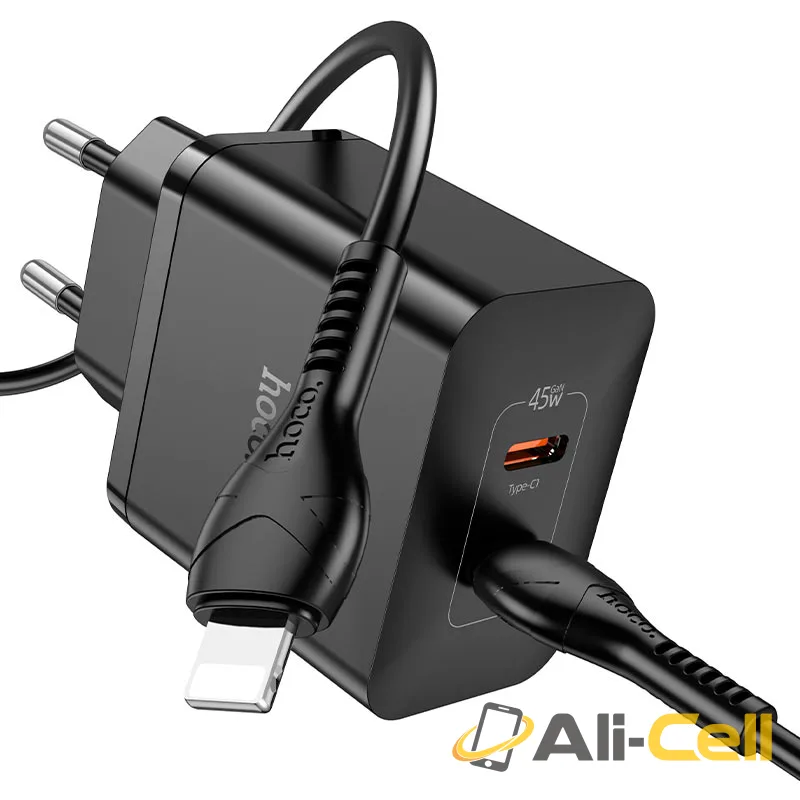 Wall charger “N35 Streamer” PD45W EU cable set (N35 Set Tc Ltn Black, Set With Type C To Lightning Cable)