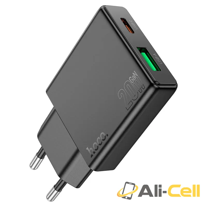 Wall charger “N38 Delgado” PD20W + QC3.0 EU cable set (N38 Set Tc Tc Black, Set With Type C To Type C Cable) — 2
