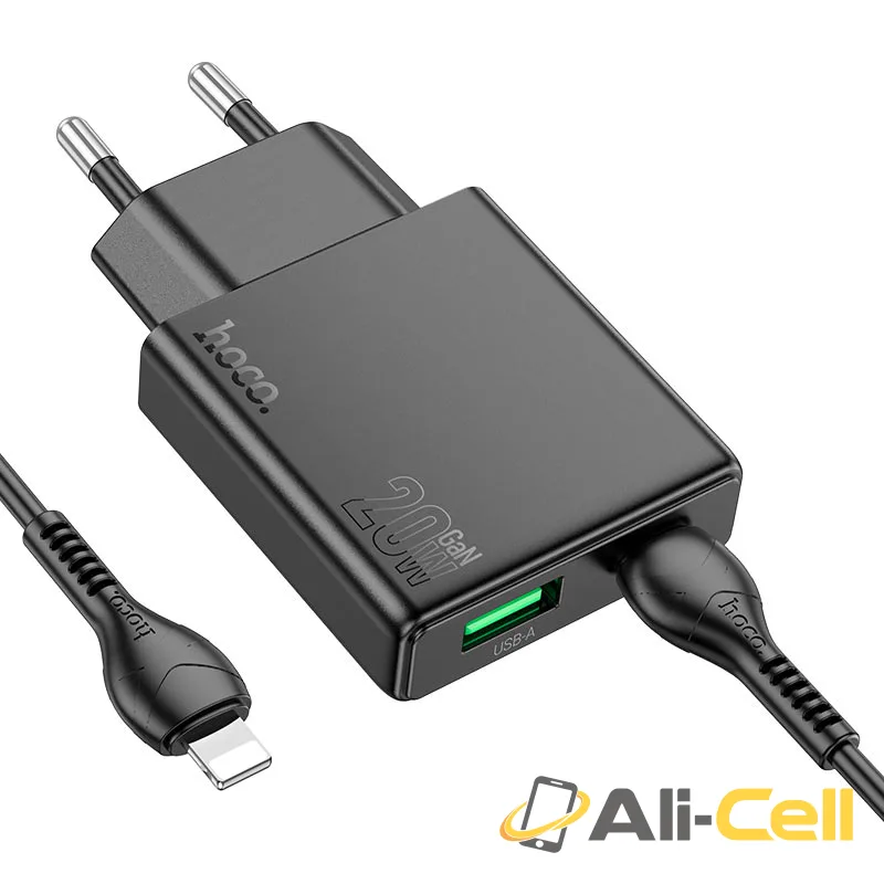 Wall charger “N38 Delgado” PD20W + QC3.0 EU cable set (N38 Set Tc Ltn Black, Set With Type C To Lightning Cable) — 5