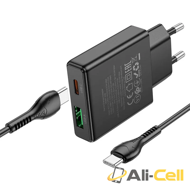 Wall charger “N38 Delgado” PD20W + QC3.0 EU cable set (N38 Set Tc Ltn Black, Set With Type C To Lightning Cable) — 6