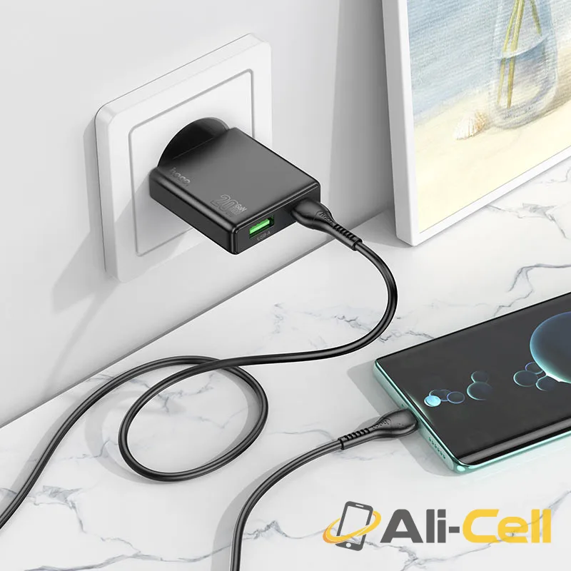 Wall charger “N38 Delgado” PD20W + QC3.0 EU cable set (N38 Set Tc Ltn Black, Set With Type C To Lightning Cable) — 8