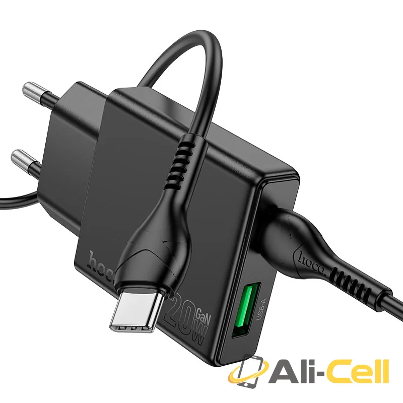 Wall charger “N38 Delgado” PD20W + QC3.0 EU cable set (N38 Black, Single) — 3