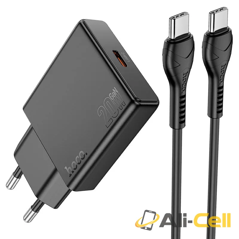 Wall charger “N37 Delgado” PD20W EU cable set (N37 Set Tc Tc Black, Set With Type C To Type C Cable)