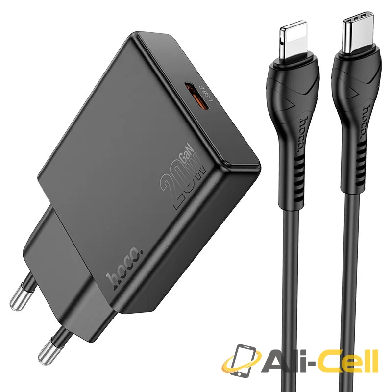 Wall charger “N37 Delgado” PD20W EU cable set (N37 Set Tc Ltn Black, Set With Type C To Lightning Cable)