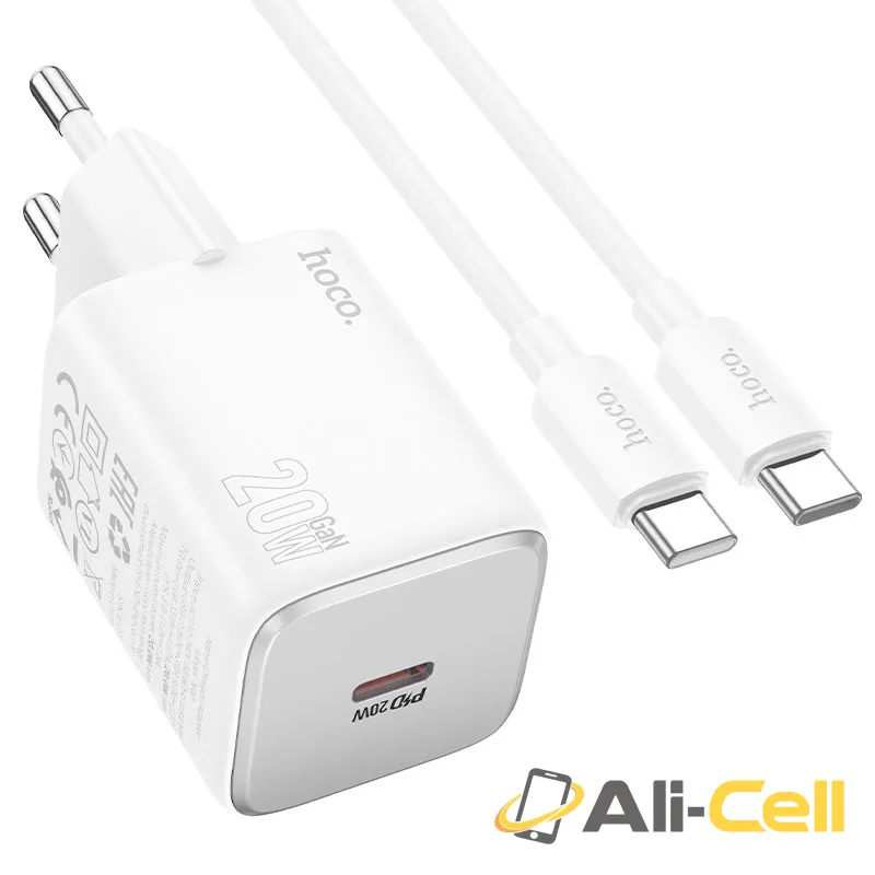 Wall charger “N40 Mighty” PD20W EU cable set (N40 Set Tc Tc White, Set With Type C To Type C Cable)