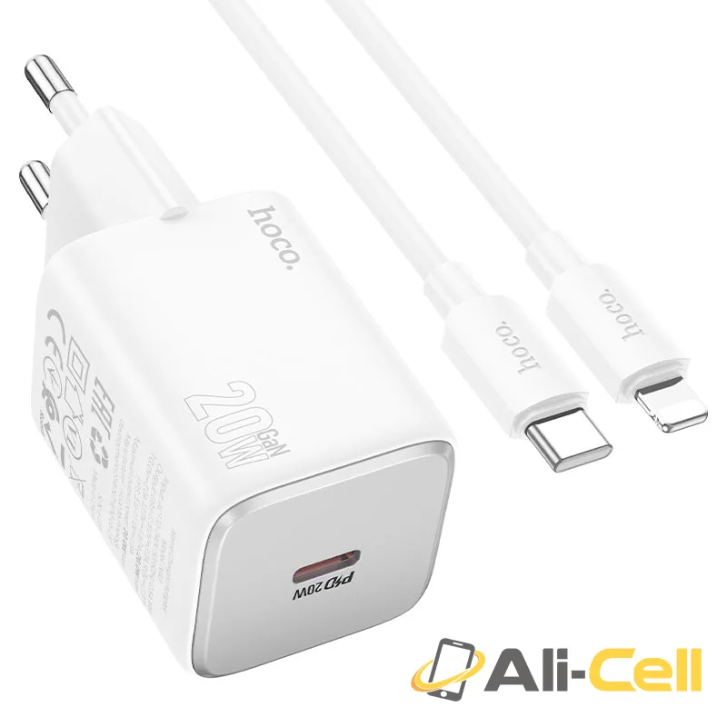 Wall charger “N40 Mighty” PD20W EU cable set (N40 Set Tc Ltn White, Set With Type C To Lightning Cable)