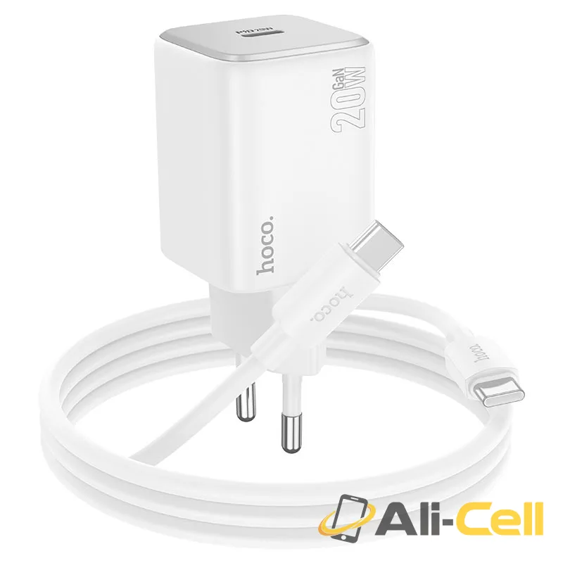 Wall charger “N40 Mighty” PD20W EU cable set (N40 Set Tc Ltn White, Set With Type C To Lightning Cable) — 3