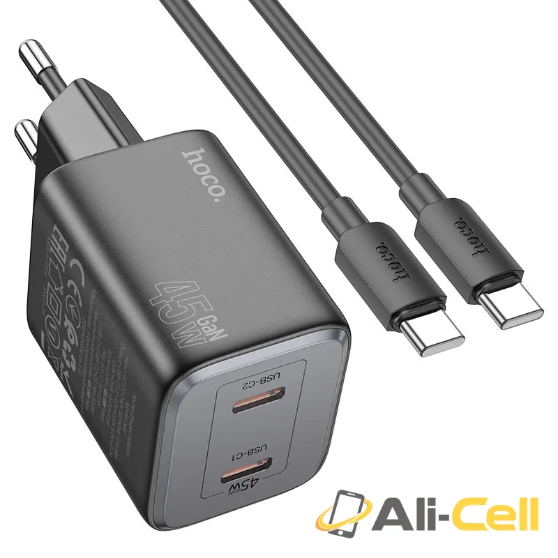 Wall charger “N42 Elogiado” PD45W EU cable set (N42 Set Tc Tc Black, Set With Type C To Type C Cable)