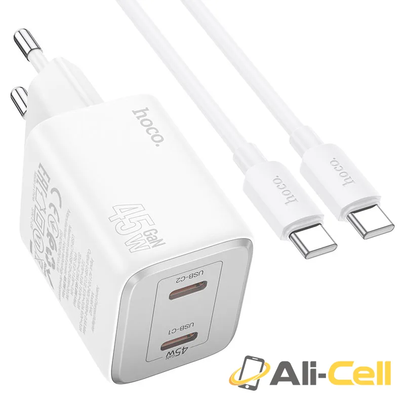Wall charger “N42 Elogiado” PD45W EU cable set (N42 Set Tc Tc White, Set With Type C To Type C Cable)