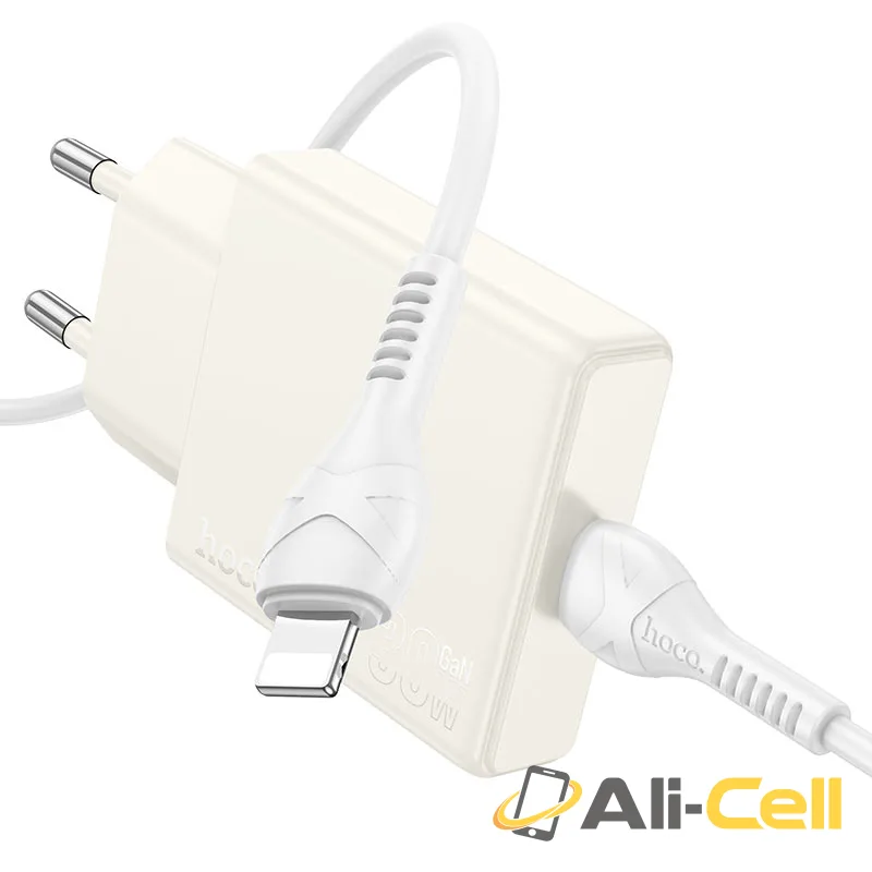 Wall charger “N44 Biscuit” PD30W EU cable set (N44 Set Tc Ltn Moonlight White, Set With Type C To Lightning Cable)