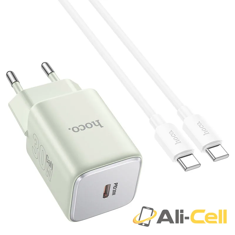 Wall charger “N43 Vista” PD30W EU cable set (N43 Set Tc Tc Tender Green, Set With Type C To Type C Cable)