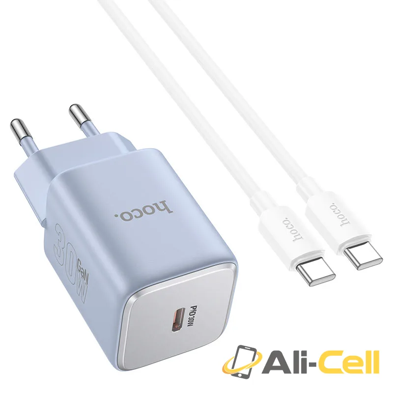 Wall charger “N43 Vista” PD30W EU cable set (N43 Set Tc Tc Ice Blue, Set With Type C To Type C Cable)