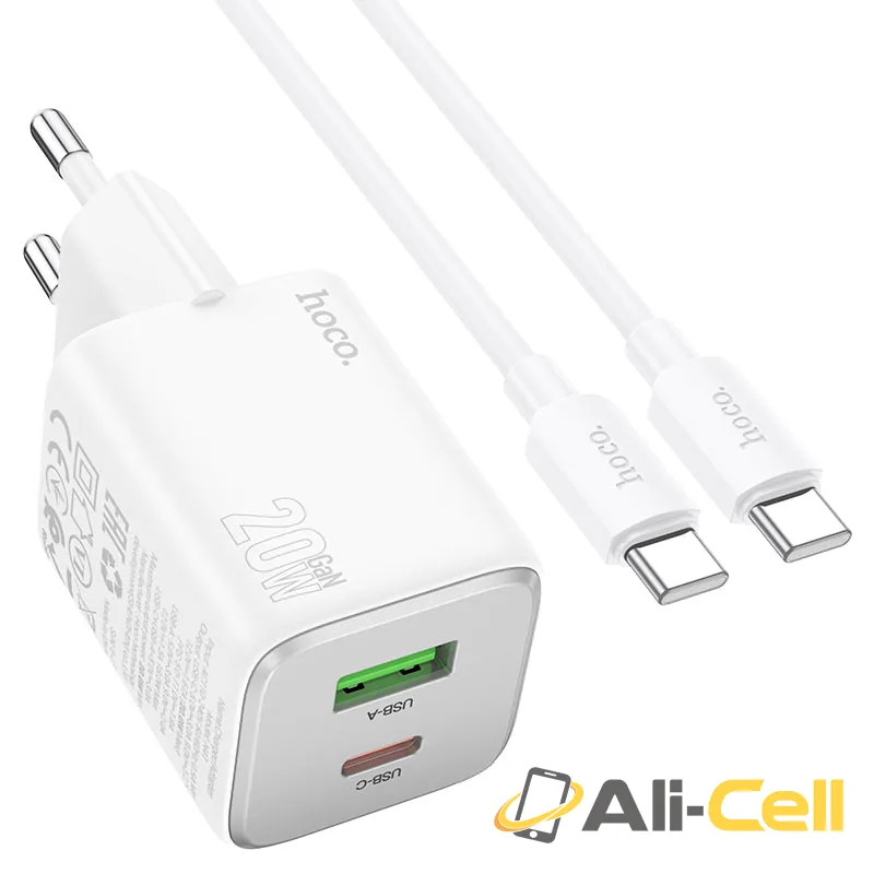 Wall charger “N41 Almighty” PD20W + QC3.0 EU cable set (N41 Set Tc Tc White, Set With Type C To Type C Cable)