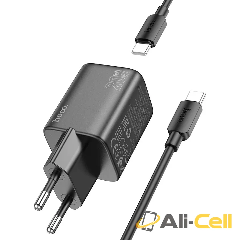 Wall charger “N41 Almighty” PD20W + QC3.0 EU cable set (N41 Set Tc Ltn White, Set With Type C To Lightning Cable) — 5