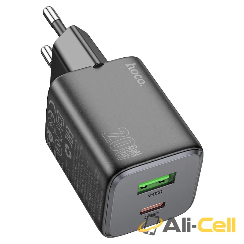 Wall charger “N41 Almighty” PD20W + QC3.0 EU cable set (N41 Black, Single)