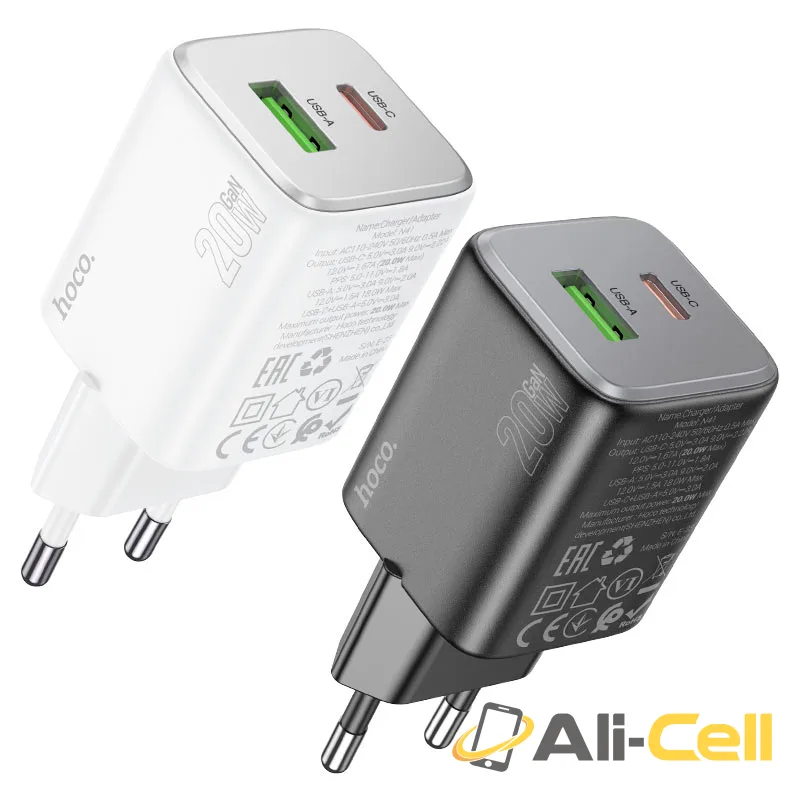 Wall charger “N41 Almighty” PD20W + QC3.0 EU cable set (N41 White, Single) — 6
