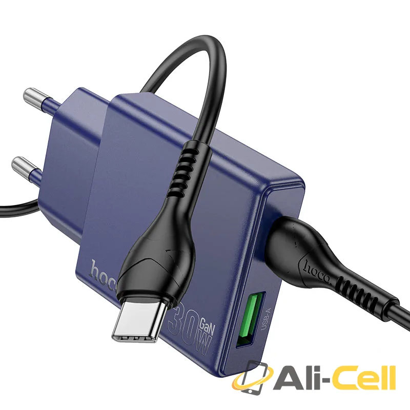 Wall charger “N45 Biscuit” PD30W + QC3.0 EU cable set (N45 Set Tc Tc Titanium Blue, Set With Type C To Type C Cable)