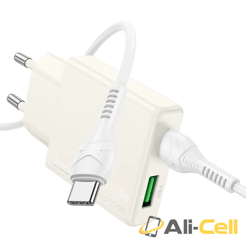 Wall charger “N45 Biscuit” PD30W + QC3.0 EU cable set (N45 Set Tc Tc Moonlight White, Set With Type C To Type C Cable)