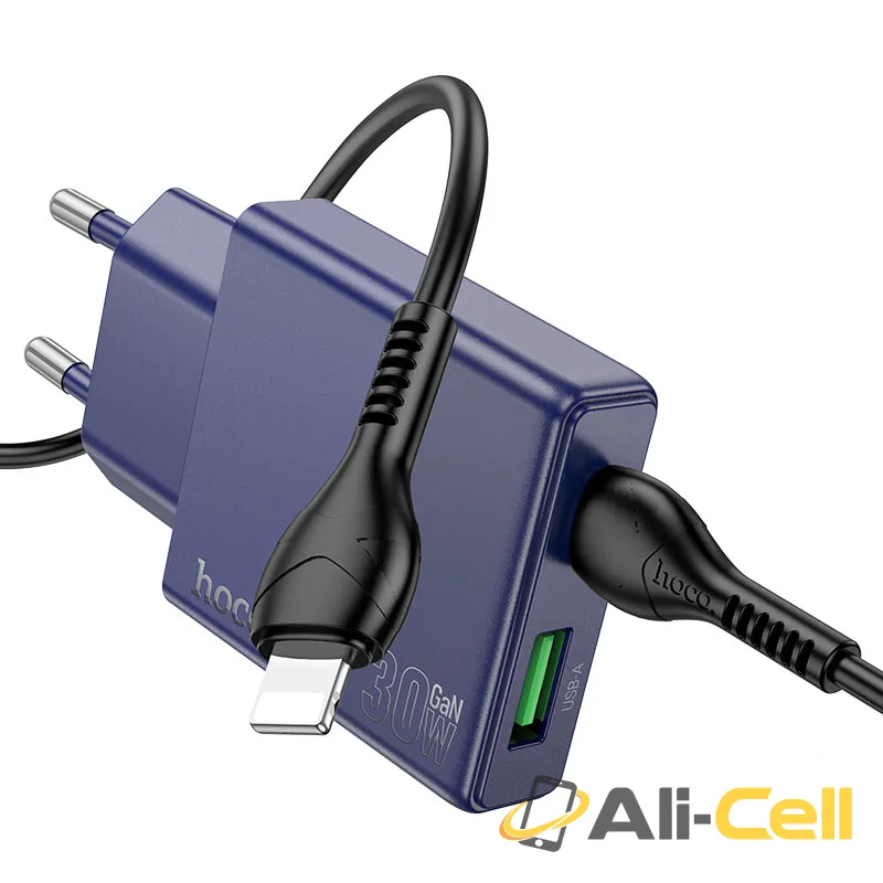 Wall charger “N45 Biscuit” PD30W + QC3.0 EU cable set (N45 Set Tc Ltn Titanium Blue, Set With Type C To Lightning Cable)