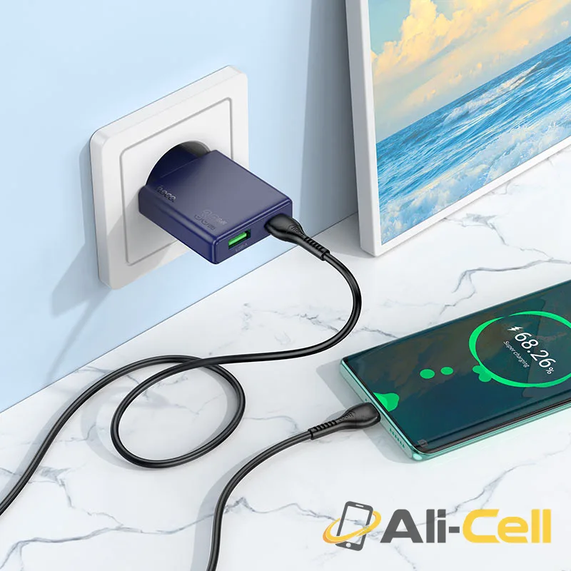 Wall charger “N45 Biscuit” PD30W + QC3.0 EU cable set (N45 Set Tc Ltn Moonlight White, Set With Type C To Lightning Cable) — 8