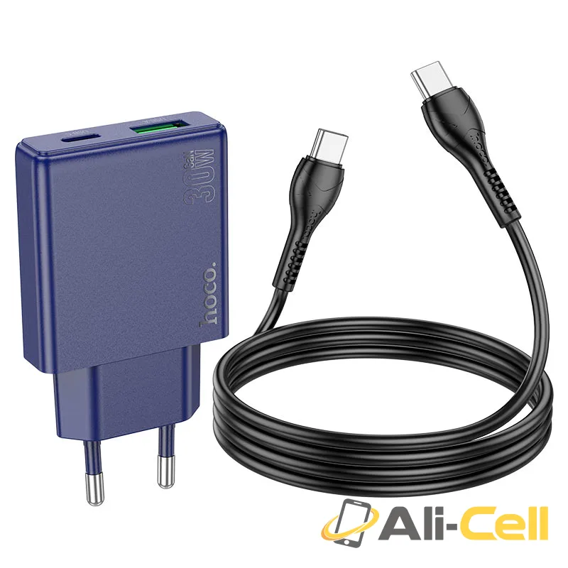 Wall charger “N45 Biscuit” PD30W + QC3.0 EU cable set (N45 Moonlight White, Single) — 3