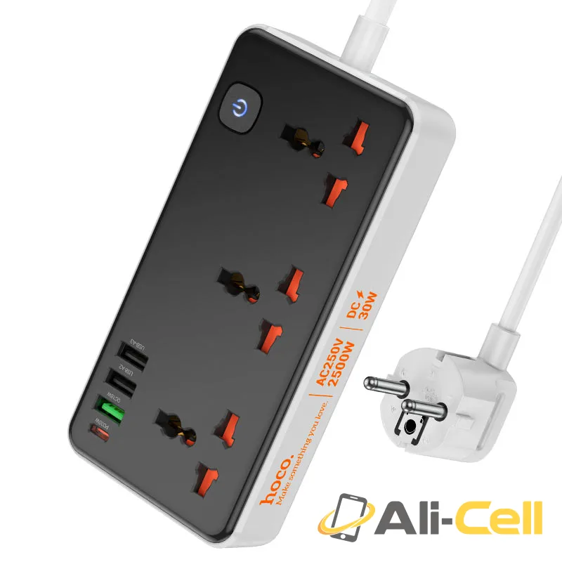 Power strip “AC8A Storm” PD30W + QC3.0 + 3 sockets EU (Ac8a Black) — 2