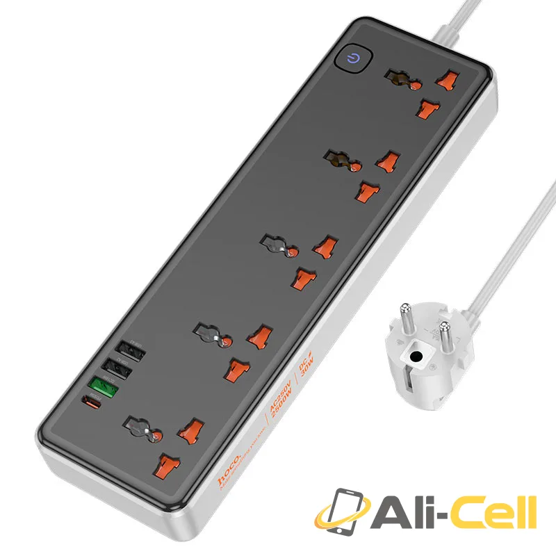 Power strip “AC14A Rico” PD30W + QC3.0 + 5 sockets EU (Ac14a Black)