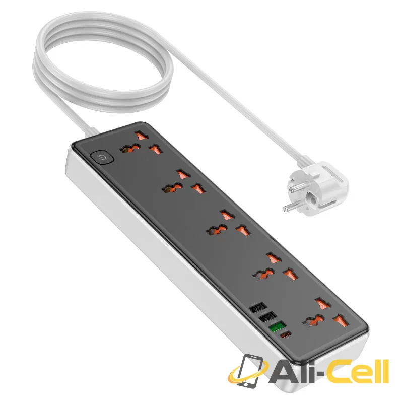 Power strip “AC14A Rico” PD30W + QC3.0 + 5 sockets EU (Ac14a Black) — 3