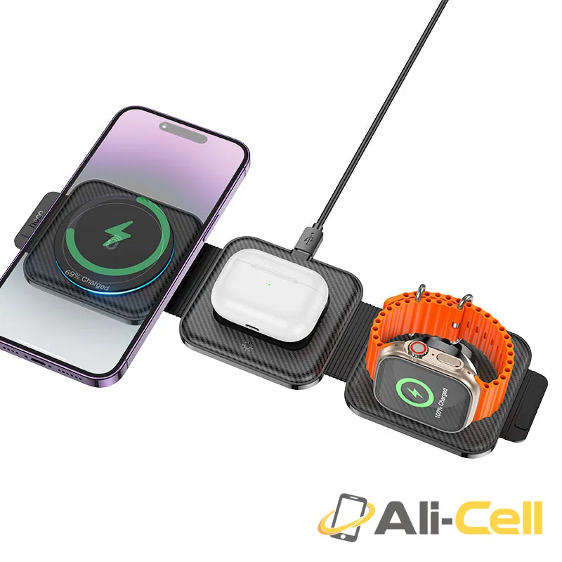 Wireless charger “CQ4 Unique” folding 3-in-1 (Cq4 Black) — 3