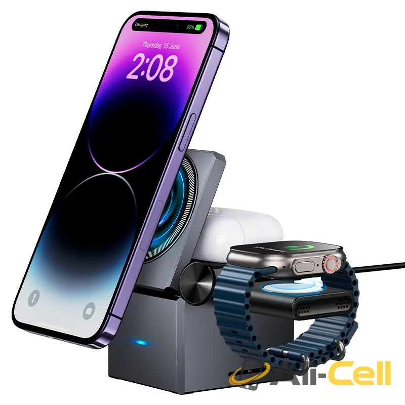 Wireless charger “CQ8” folding 3-in-1 (Cq8 Metal Grey) — 3