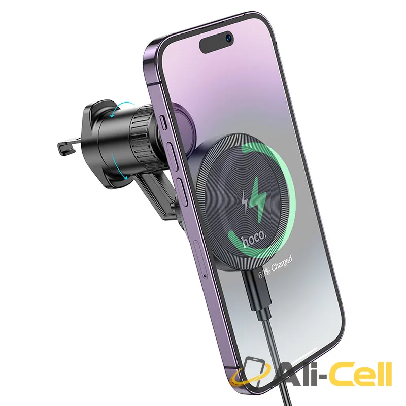Car wireless charger “HW6 Vision” for air outlet (Hw6 Black Metal Grey) — 3
