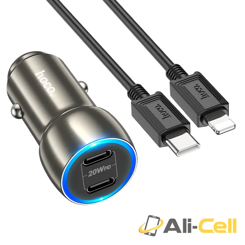Car charger “Z48 Tough” 40W cable set (Z48 Set Tc Ltn Metal Grey, Set With Type C To Lightning Cable)