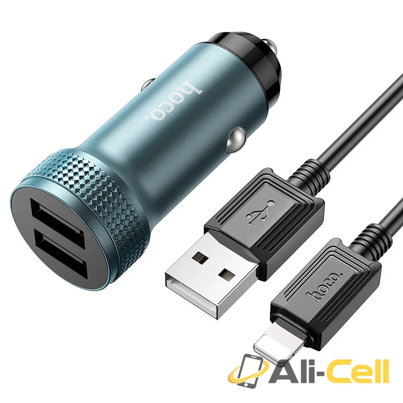 Car charger “Z49 Level” cable set (Z49 Set Usb Ltn Metal Grey, Set With Lightning Cable)