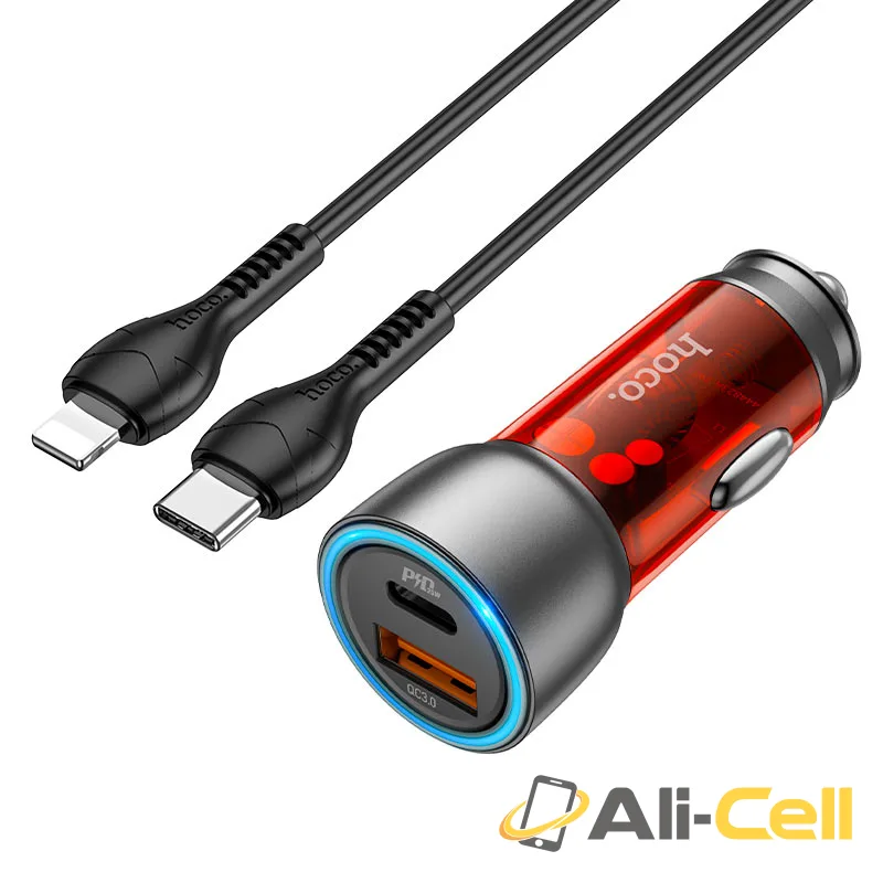 Car charger “NZ8 Sprinter” 43W cable set (Nz8 Set Tc Ltn Orange, Set With Type C To Lightning Cable)