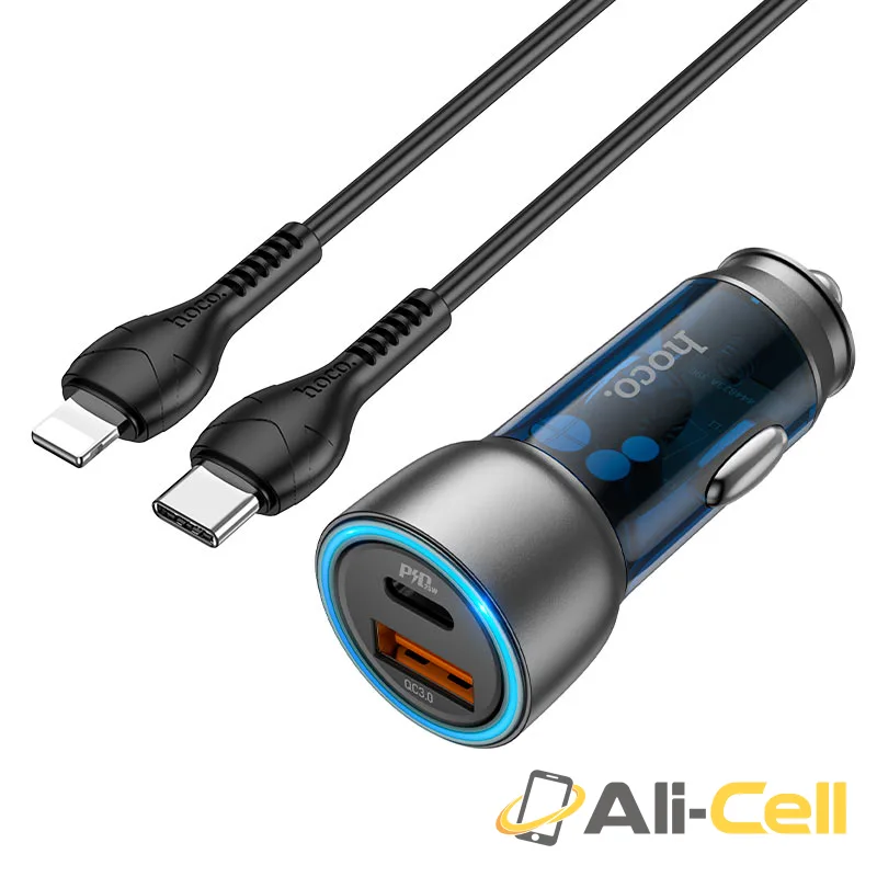 Car charger “NZ8 Sprinter” 43W cable set (Nz8 Set Tc Ltn Blue, Set With Type C To Lightning Cable)