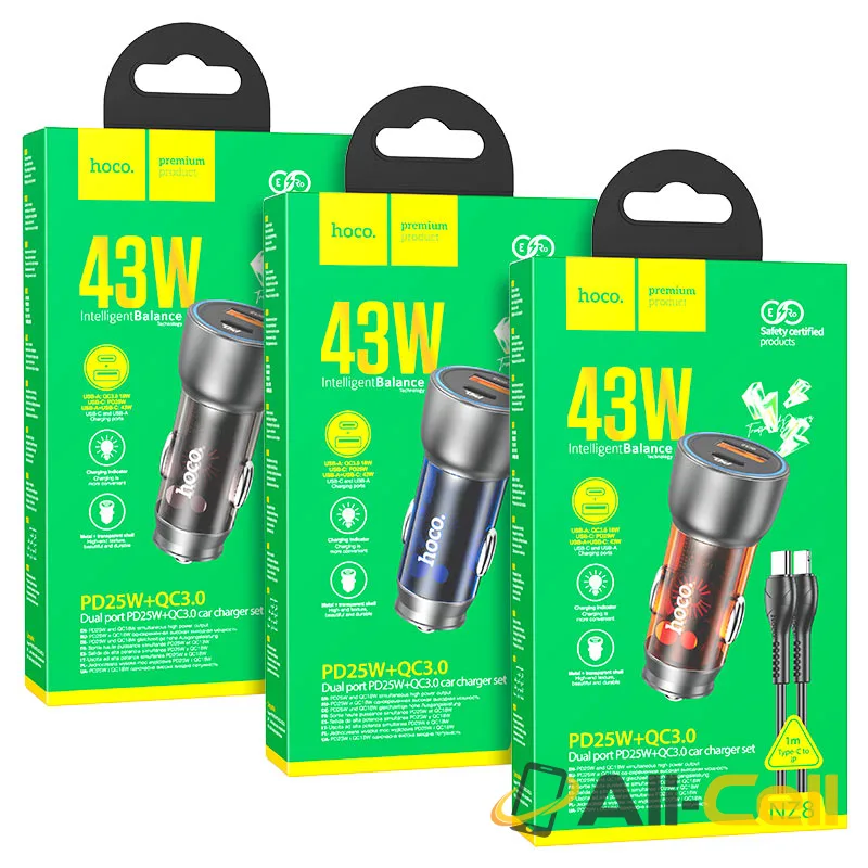Car charger “NZ8 Sprinter” 43W cable set (Nz8 Set Tc Ltn Blue, Set With Type C To Lightning Cable) — 8