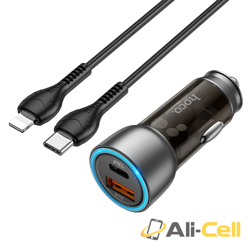 Car charger “NZ8 Sprinter” 43W cable set (Nz8 Set Tc Ltn Brown, Set With Type C To Lightning Cable)