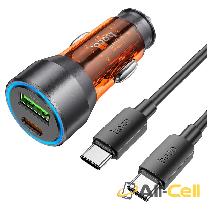 Car charger “NZ12A Action” 43W cable set (Nz12a Set Tc Tc Transparent Orange, Set With Type C To Type C Cable)