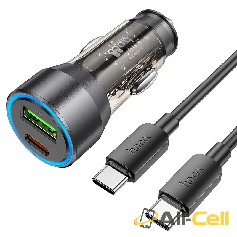 Car charger “NZ12A Action” 43W cable set (Nz12a Set Tc Tc Transparent Black, Set With Type C To Type C Cable)