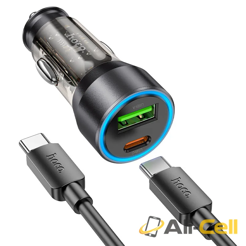 Car charger “NZ12A Action” 43W cable set (Nz12a Set Tc Ltn Transparent Orange, Set With Type C To Lightning Cable) — 3