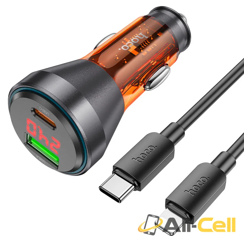 Car charger “NZ12B Unimpeded” 48W cable set (Nz12b Set Tc Ltn Transparent Orange, Set With Type C To Lightning Cable)