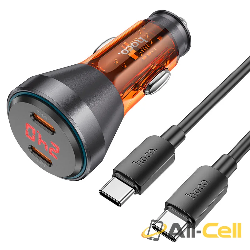 Car charger “NZ12C Graceful” 60W cable set (Nz12c Set Tc Tc Transparent Orange, Set With Type C To Type C Cable)