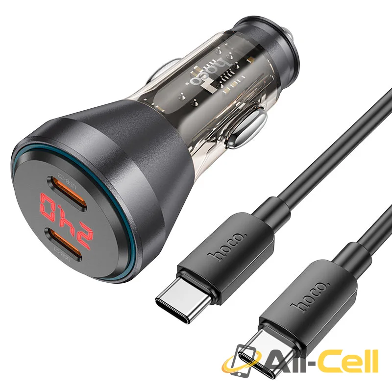 Car charger “NZ12C Graceful” 60W cable set (Nz12c Set Tc Tc Transparent Black, Set With Type C To Type C Cable)