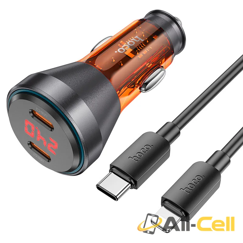 Car charger “NZ12C Graceful” 60W cable set (Nz12c Set Tc Ltn Transparent Orange, Set With Type C To Lightning Cable)