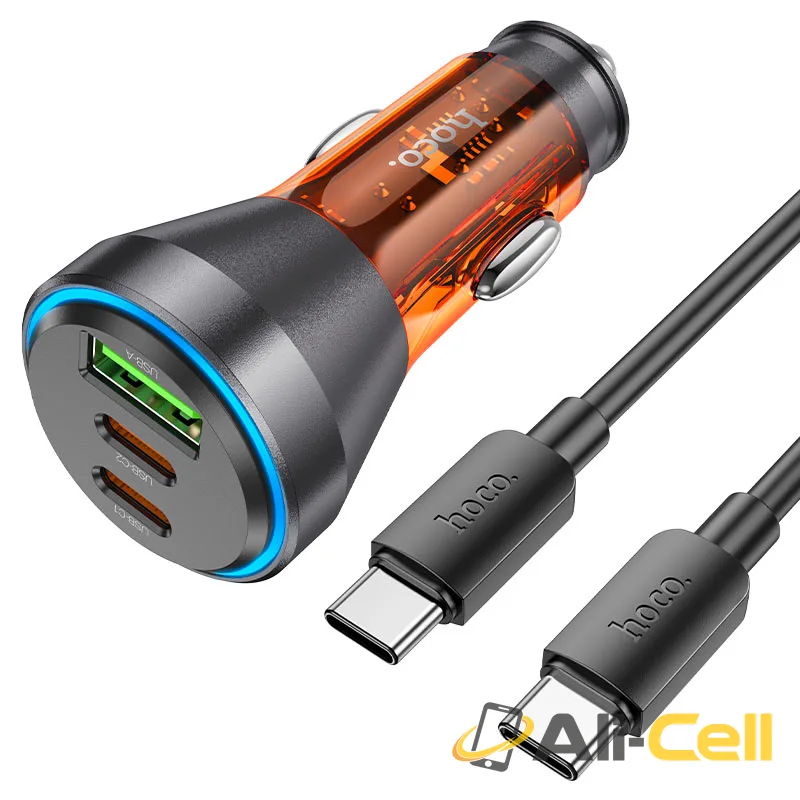Car charger “NZ12D Lucky” 60W cable set (Nz12d Set Tc Tc Transparent Orange, Set With Type C To Type C Cable)