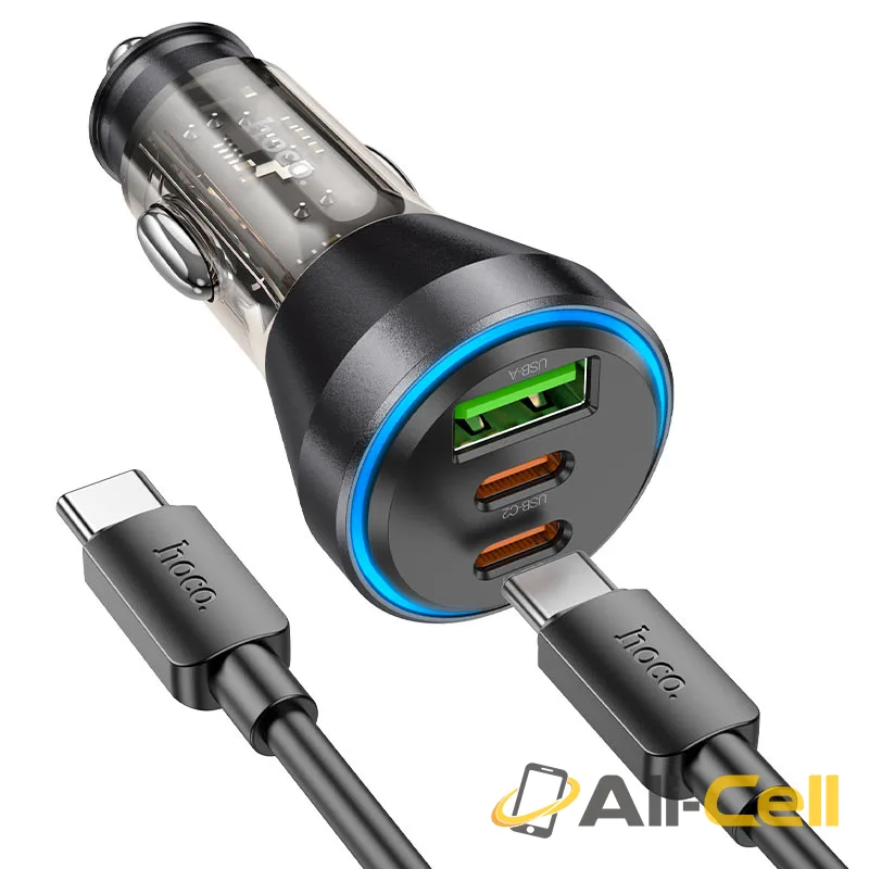 Car charger “NZ12D Lucky” 60W cable set (Nz12d Set Tc Tc Transparent Orange, Set With Type C To Type C Cable) — 3