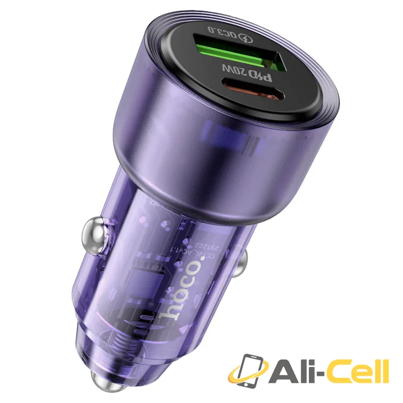Car charger “Z52 Spacious” 38W cable set (Z52 Set Tc Ltn Transparent Purple, Set With Type C To Lightning Cable) — 2