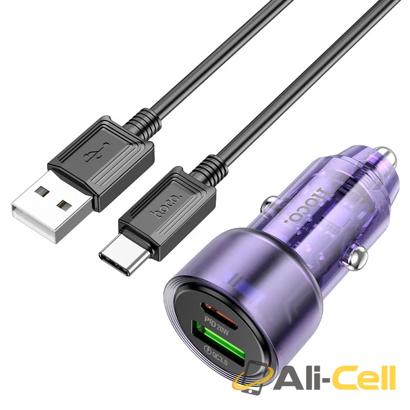 Car charger “Z52 Spacious” 38W cable set (Z52 Set Usb Tc Transparent Purple, Set With Type C Cable)